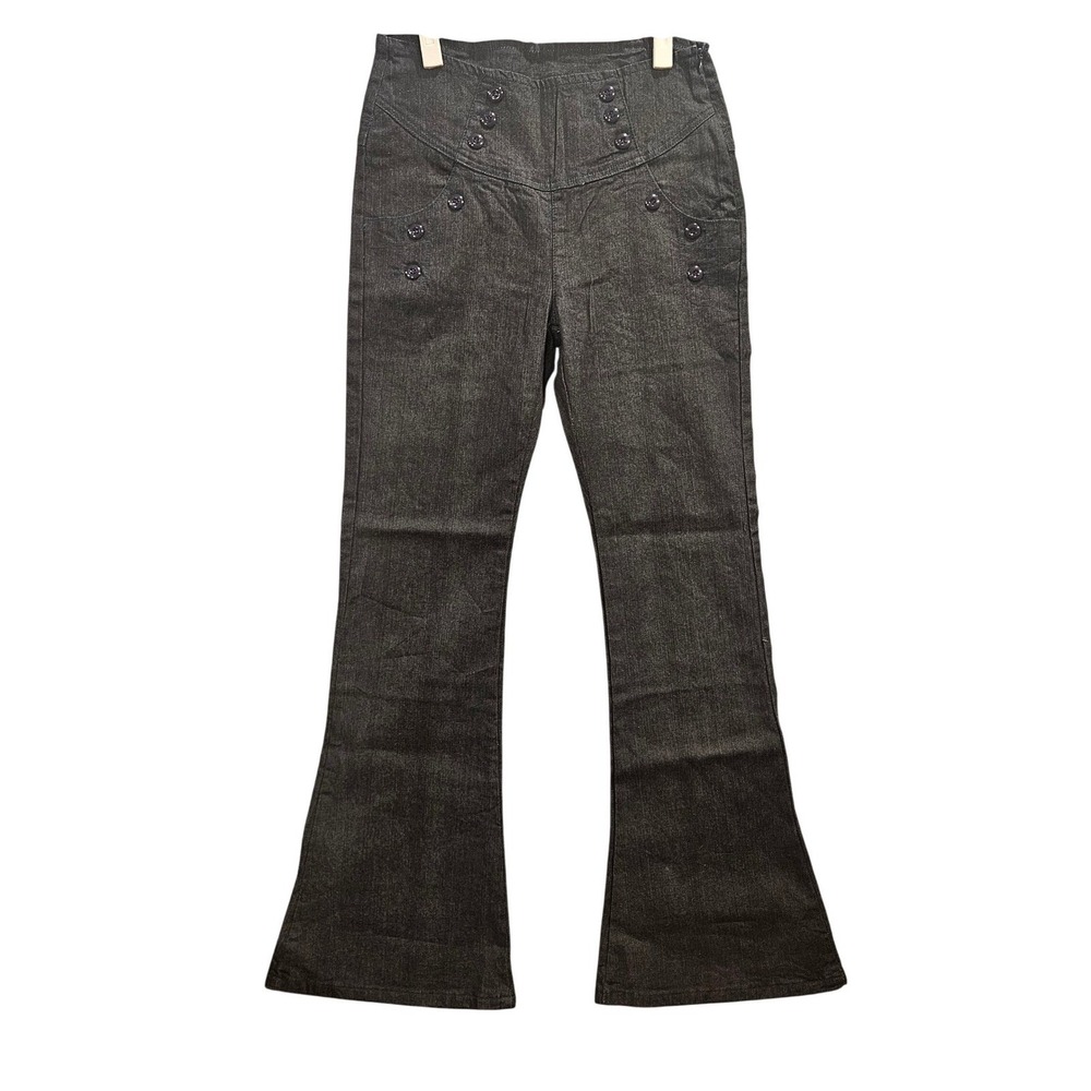 Revolt Women Sz 11 Denim Flare Bell Bottom Jeans Sailor Button High Waist 470